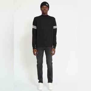 adidas teen Black washed  Crewneck Sweater with White Sleeve Stripes